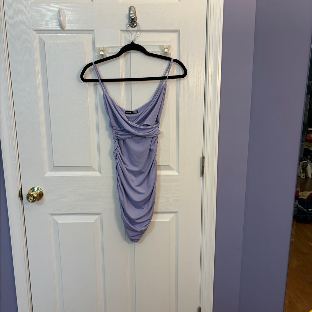 NWOT purple bodycon ruched mini dress